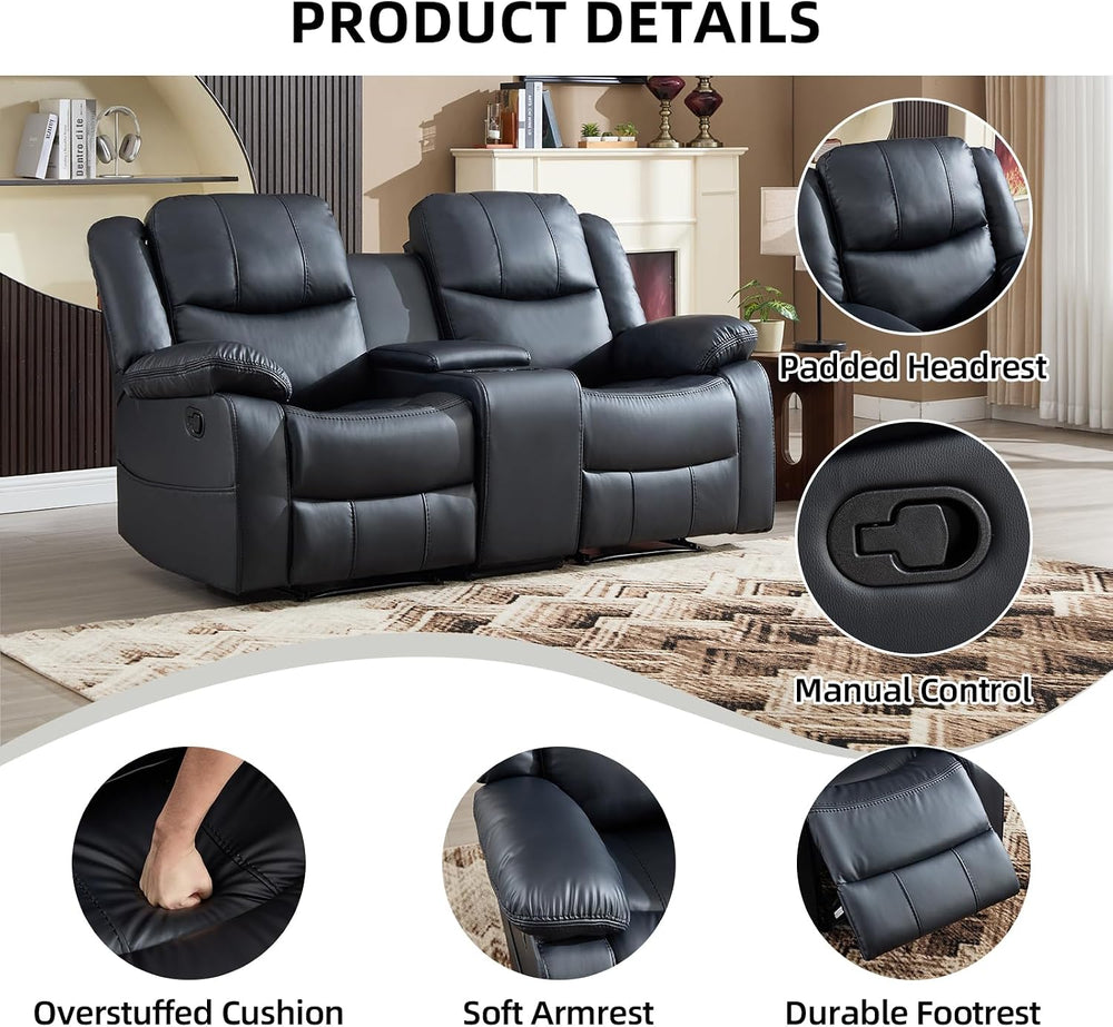 EBELLO 2 Piece Manual Recliner Sofa Set, Faux Leather Reclining Living Room F...