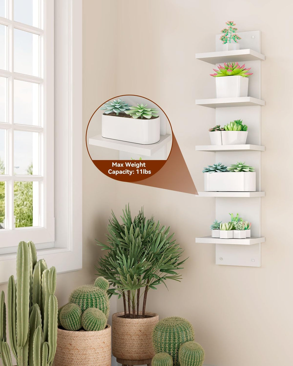 IBUYKE 5 Tier Wall Shelf Unit,White Vertical Shelf WBC009W