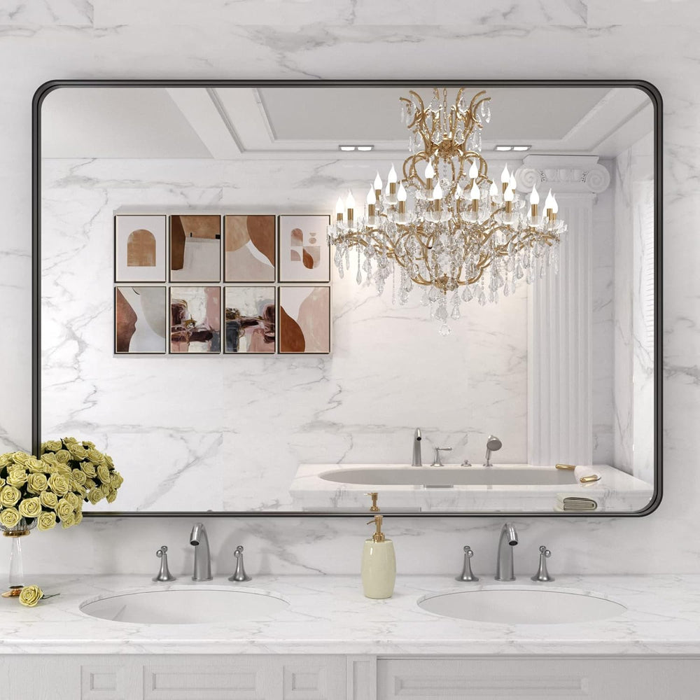LOAAO 48X32 Inch Black Metal Framed Bathroom Mirror for Wall, Matte Black Bat...