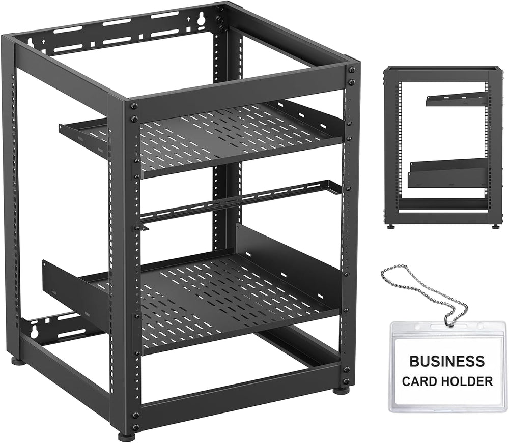 ynVISION.DESIGN 15U Open Frame AV Rack with 1U and 2U Shelves, Lacer Bar