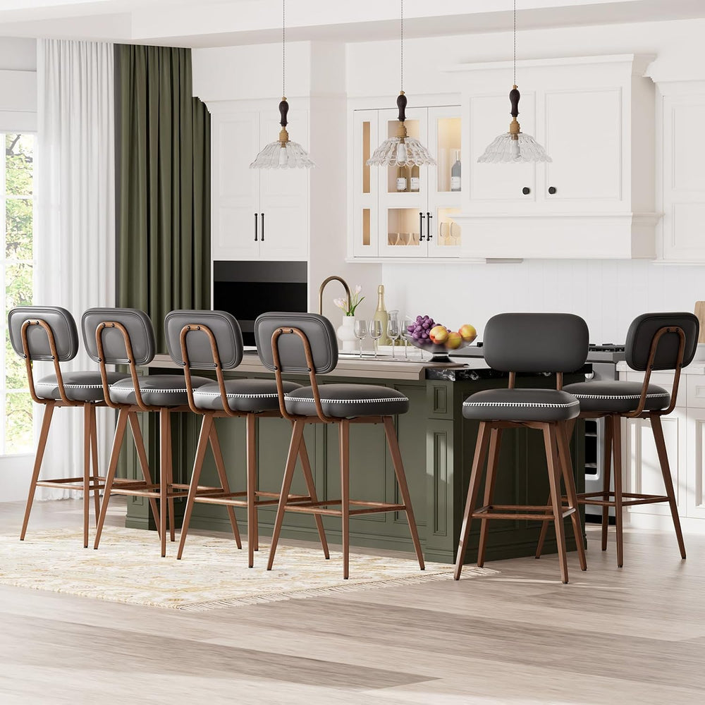 MALOL 26“ PU Leather Swivel Bar Stools Set of 4, Black