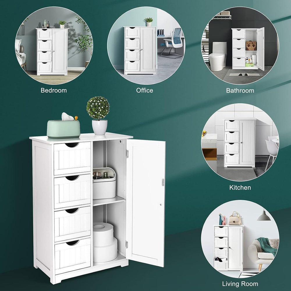 Bonnlo Small Storage Cabinet Wooden Bathroom Floor Cabinet Small Space Furnit...