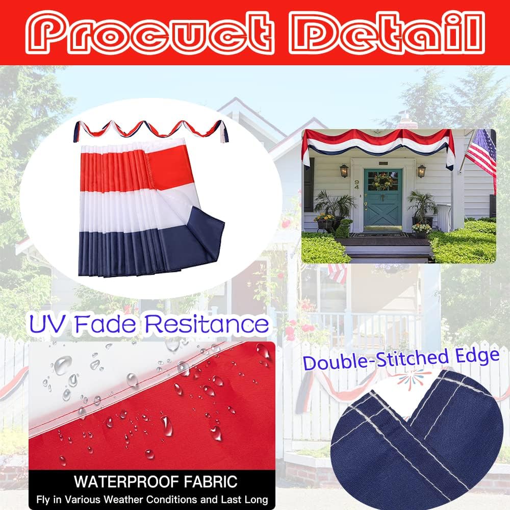 2Pack American Bunting Flag 2x20Ft Red,White & Blue Bunting USA Patriotic...