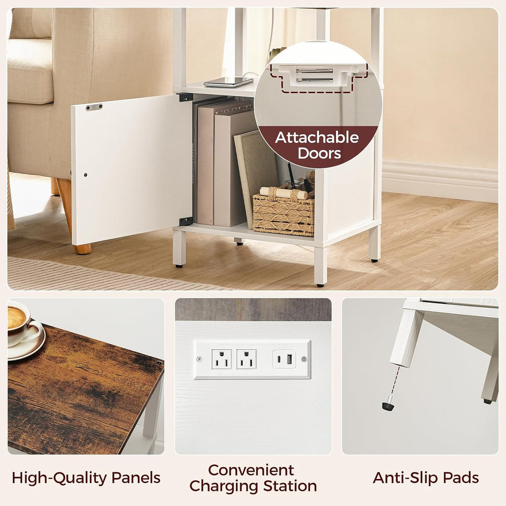 MAHANCRIS Farmhouse Nightstand with Charging Station, White Night Stand End T...