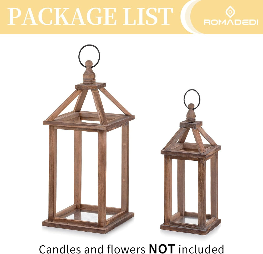 Romadedi Wood Candle Lantern Decorative, Brown, Rustic Decor Set of 2
