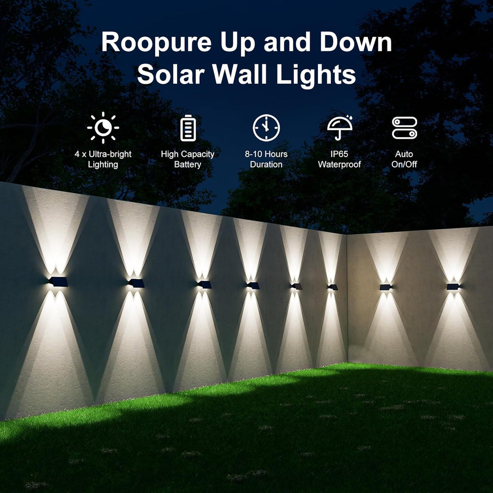 8 Pack Cool White Solar Power Wall Fence Light Outdoor Up and Down
