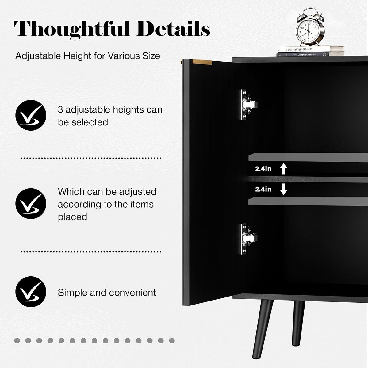 Fluted Storage Cabinet, Buffet Cabinet with Storage, Wood Sideboard with Adjustable Shelf, Modern Accent Cabinet & Console Table for Entryway, Living Room, Dining Room, Black
