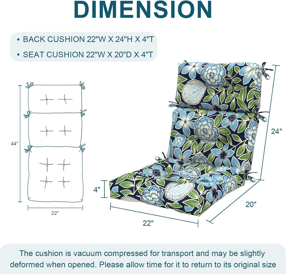 DYTXIII Outdoor High Back Chair Cushions Set of 2, Water Repellent Tufted Roc...