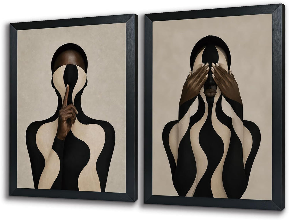 Tsfhrert Abstract Black Women Wall Art Framed 2 Piece Set for Bedroom Decor