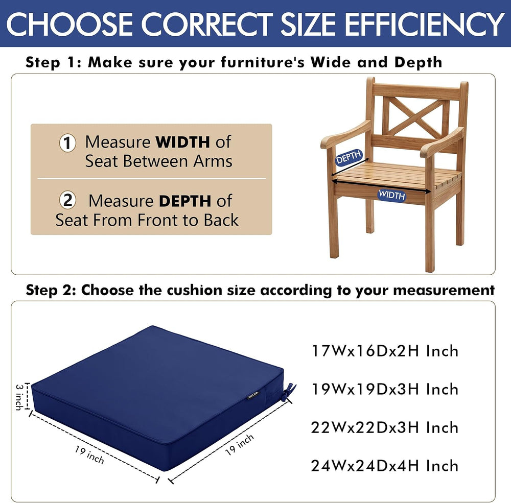 Outdoor Chair Cushions Set of 2, 19 x 19 x 3 Inch Seat Pads