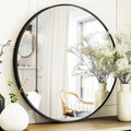 Sunniry Black Round Mirror, Round Mirror 24 inch, Matte Black Metal Frame