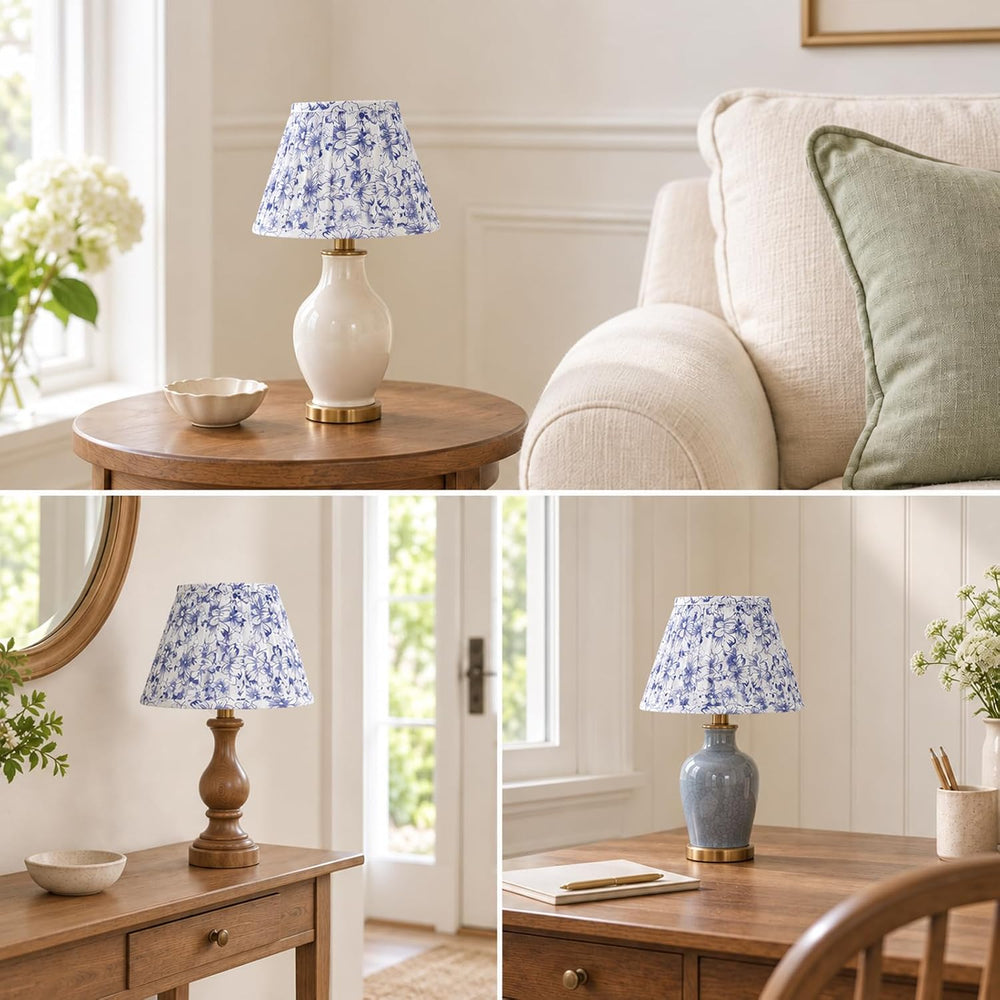 Blue & White Empire Pleated Lamp Shades Set of 2, 5" x 9" x 6.2...
