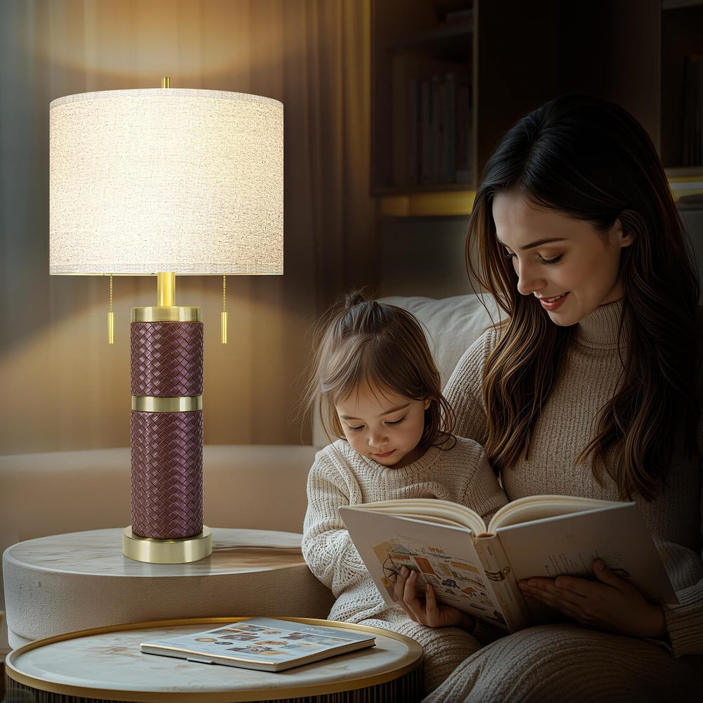 KIVDITZO 25" Woven Leather Table Lamps Set of 2 for Night Stand