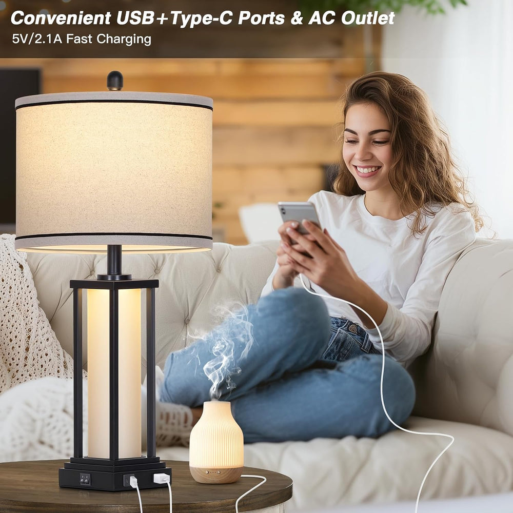 27inch Tall Bedside Table Lamps with Charging Ports for Living Room,Tradition...