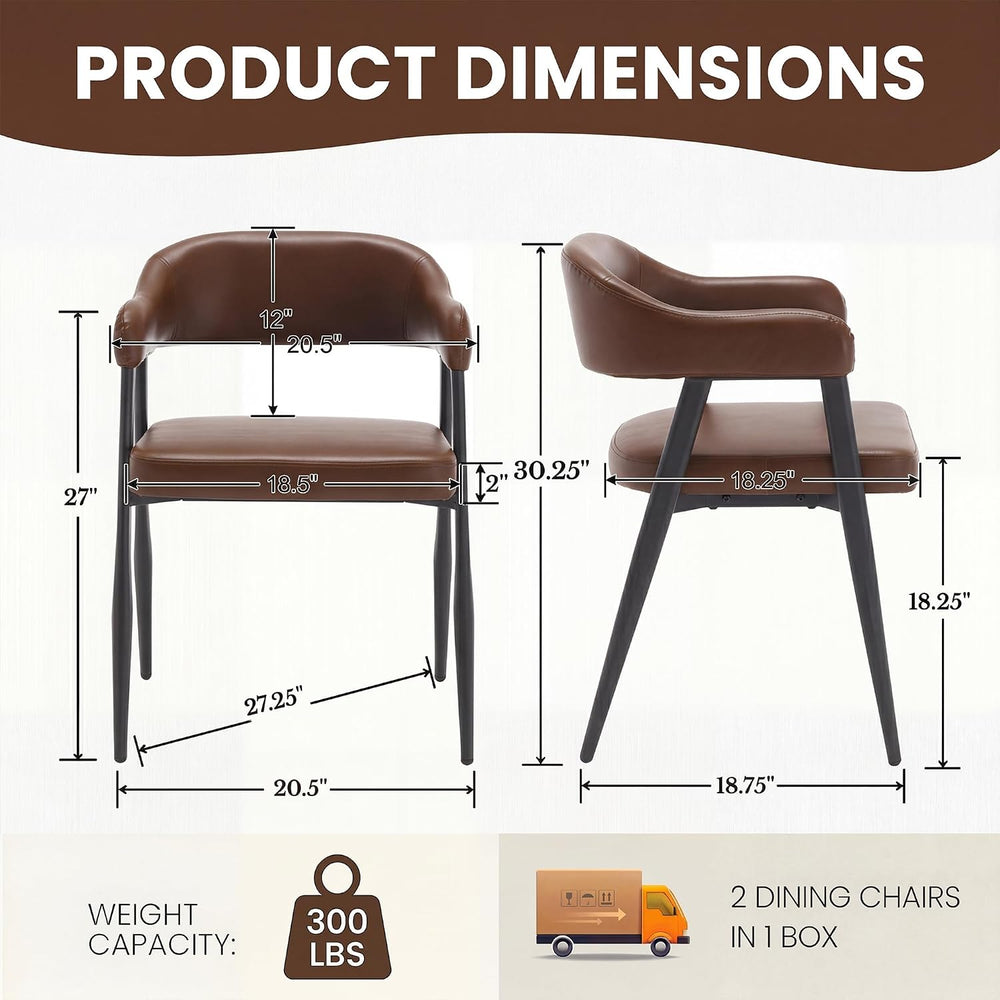 HNY Modern Dining Chairs with Arms Set of 2, Brown Retro Faux Leather Chair