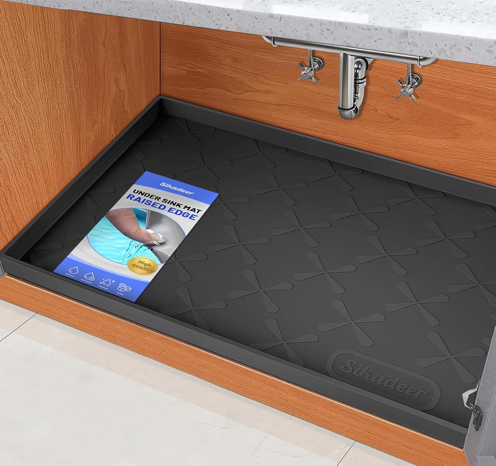 SIKADEER Waterproof Under Sink Mat 34" x 22", Silicone Mat Kitchen ...