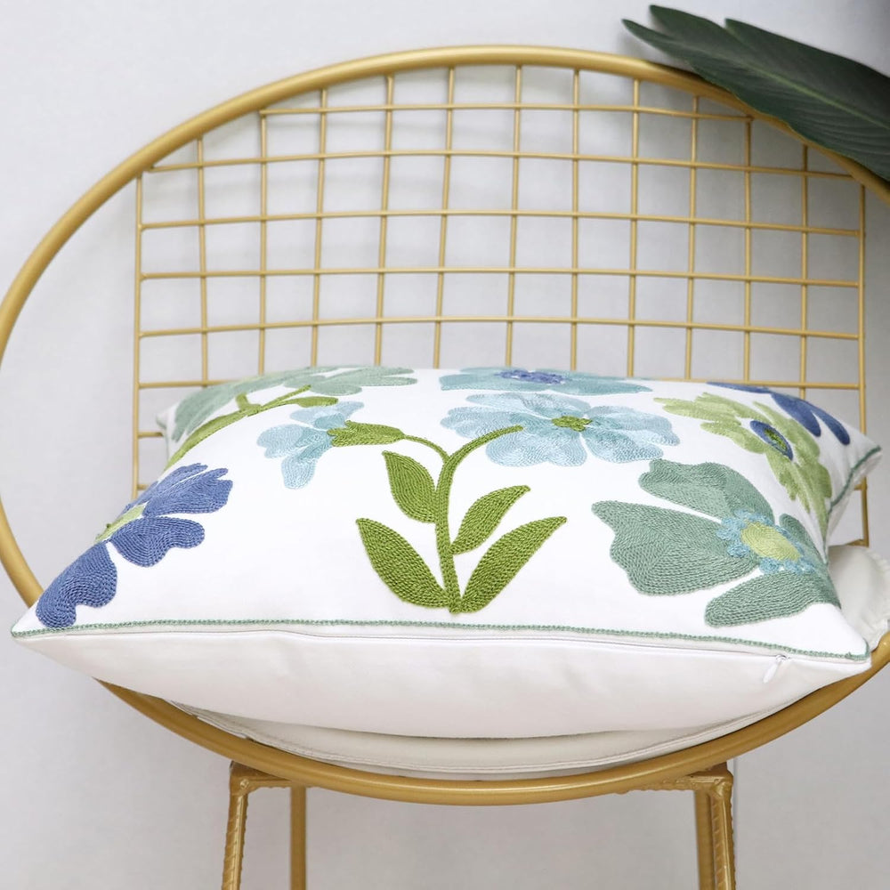 Pack of 2 Embroidered Decorative Throw Pillow Cover 18x18 Inch Farmhouse Flor...