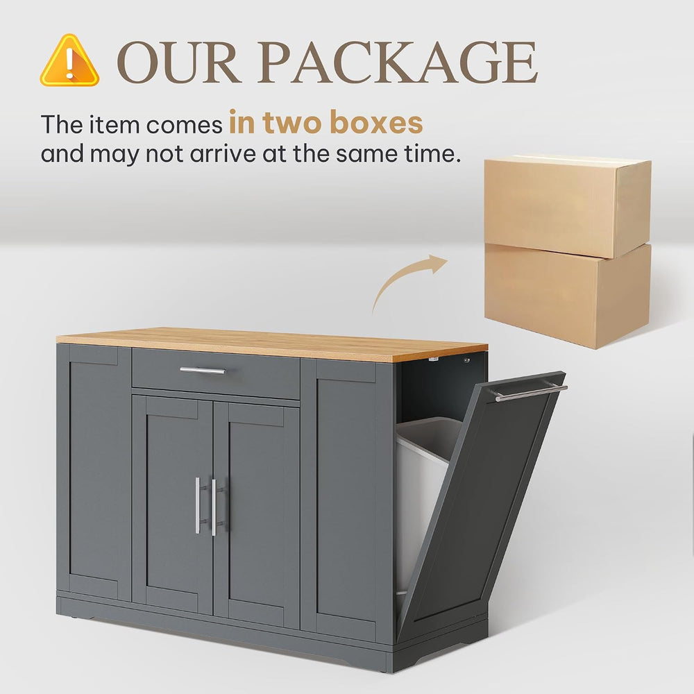 DWVO Large Kitchen Island with Trash Can Cabinet
