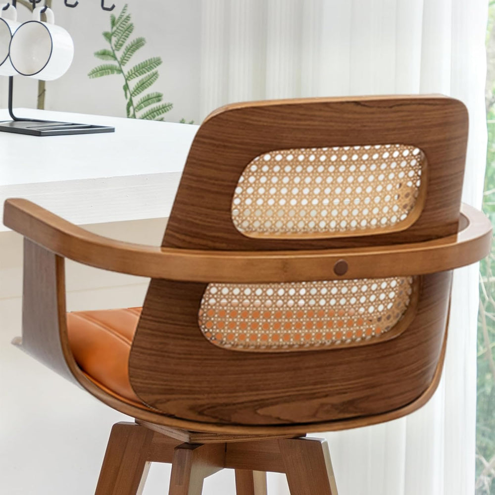 Mid Century Modern Bar Stools, Bar Height Swivel Chairs with Rattan Back