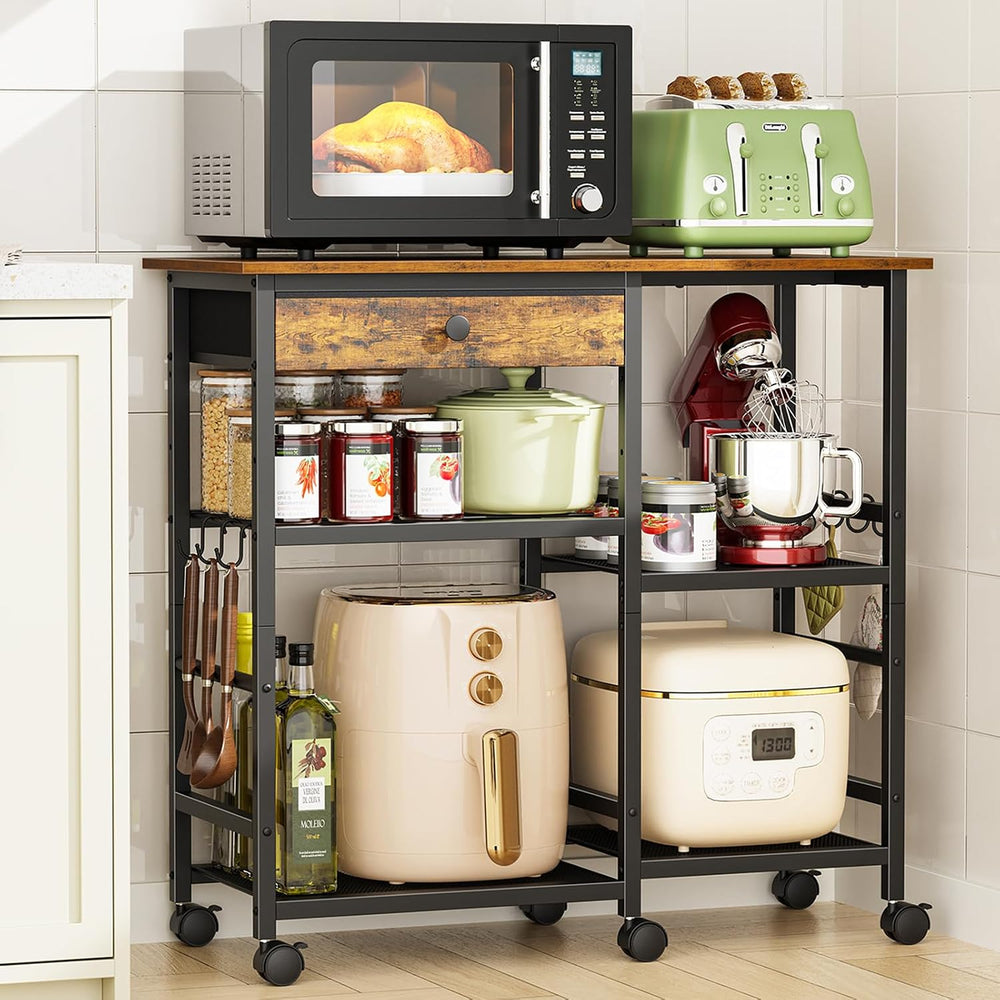 Microwave Stand, Coffee Cart, Microwave Cart with Wheels & Adjustable Shelf