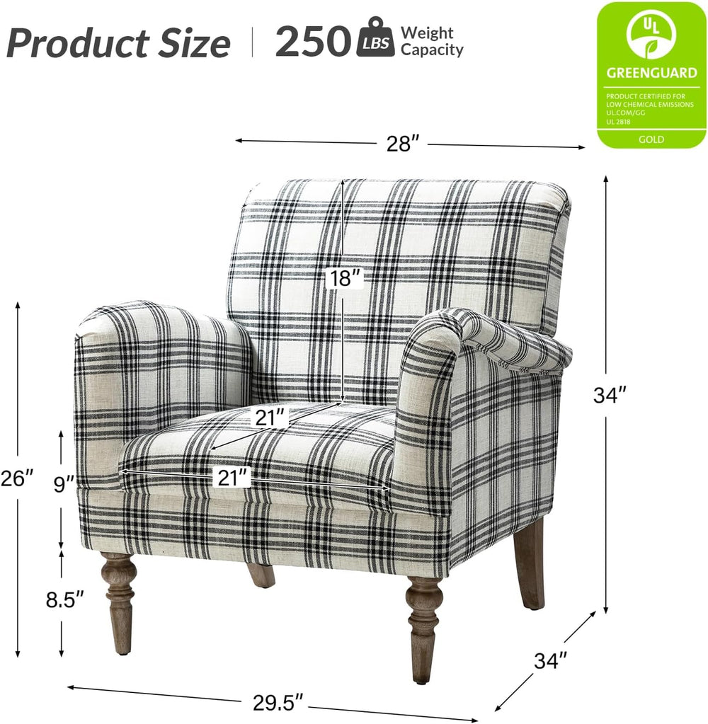 HULALA HOME Farmhouse Accent Chair with Plaid Pattern, Black