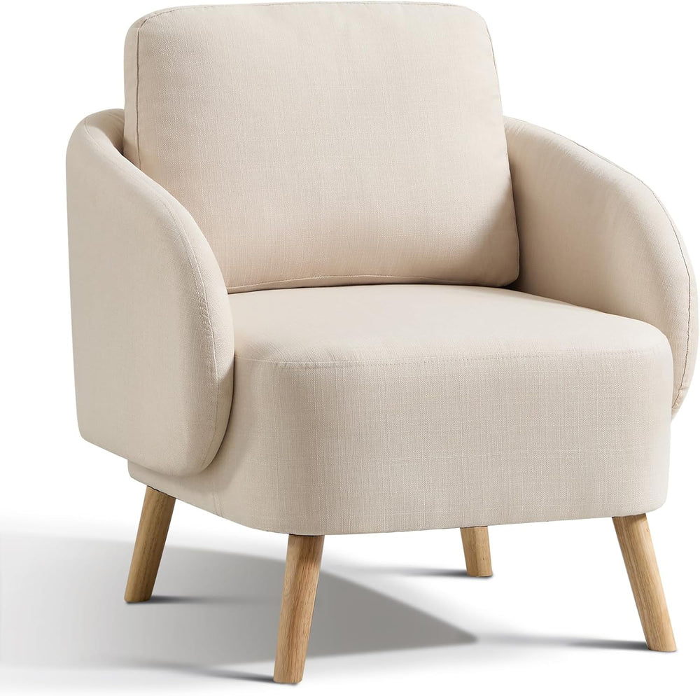ANJ Premium Linen Accent Chair with Curved Arms, Mid-Century Modern Upholster...