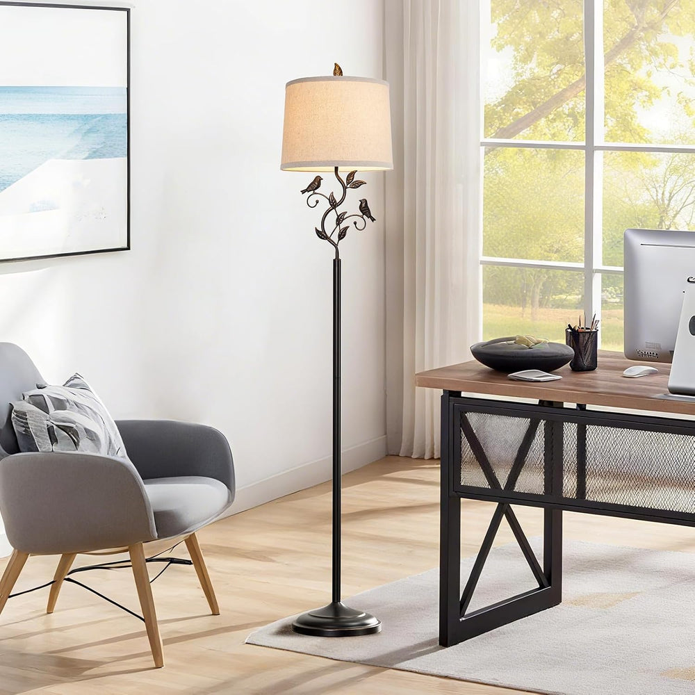 63" Rustic Unique Bird Leaf Floor Lamp for Living Room