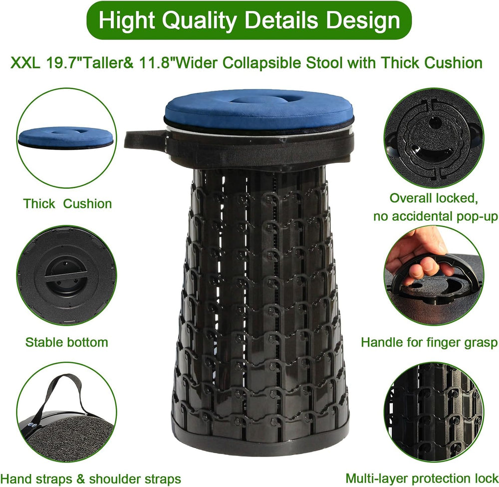 2026 Upgraded XXL Collapsible Stool with Thick Cushion,19.7"H-11.8"...