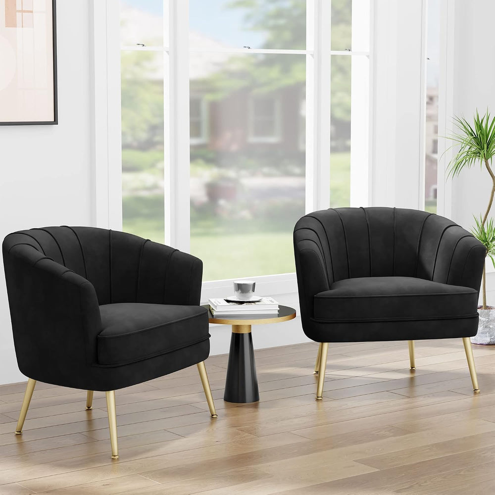 Andeworld Velvet Accent Chair, Barrel Armchair, Black