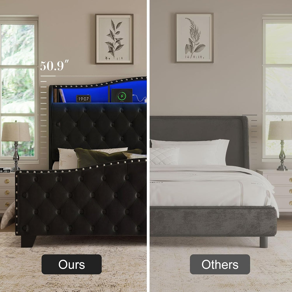 Belffin Platform Bed Frame with 50.9" LED Headboard, King Black