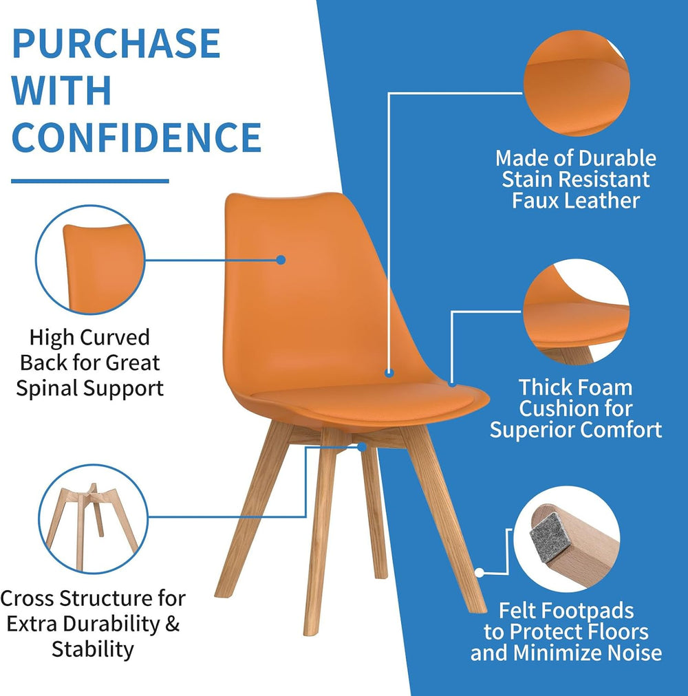 Dining Chairs Set of 4, Modern Leather Kitchen Chairs with Wood Legs