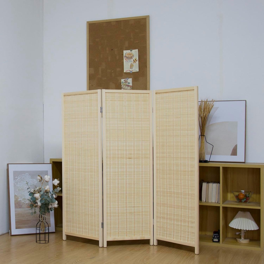 3 Panel Short Panel Divider Screen,3.95 FT Tall Bamboo Room Divider Folding P...