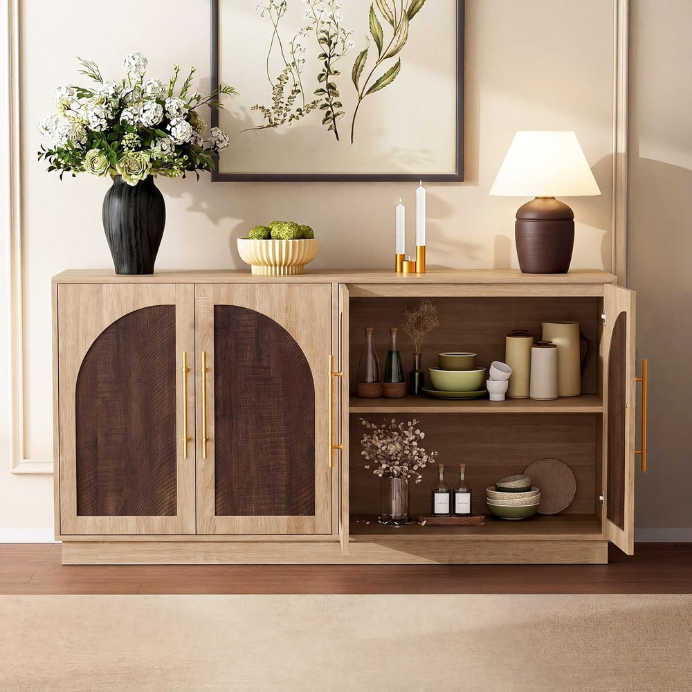 62'' Mid Century Modern Buffet Cabinet with Arch Doors, Walnut and Na...
