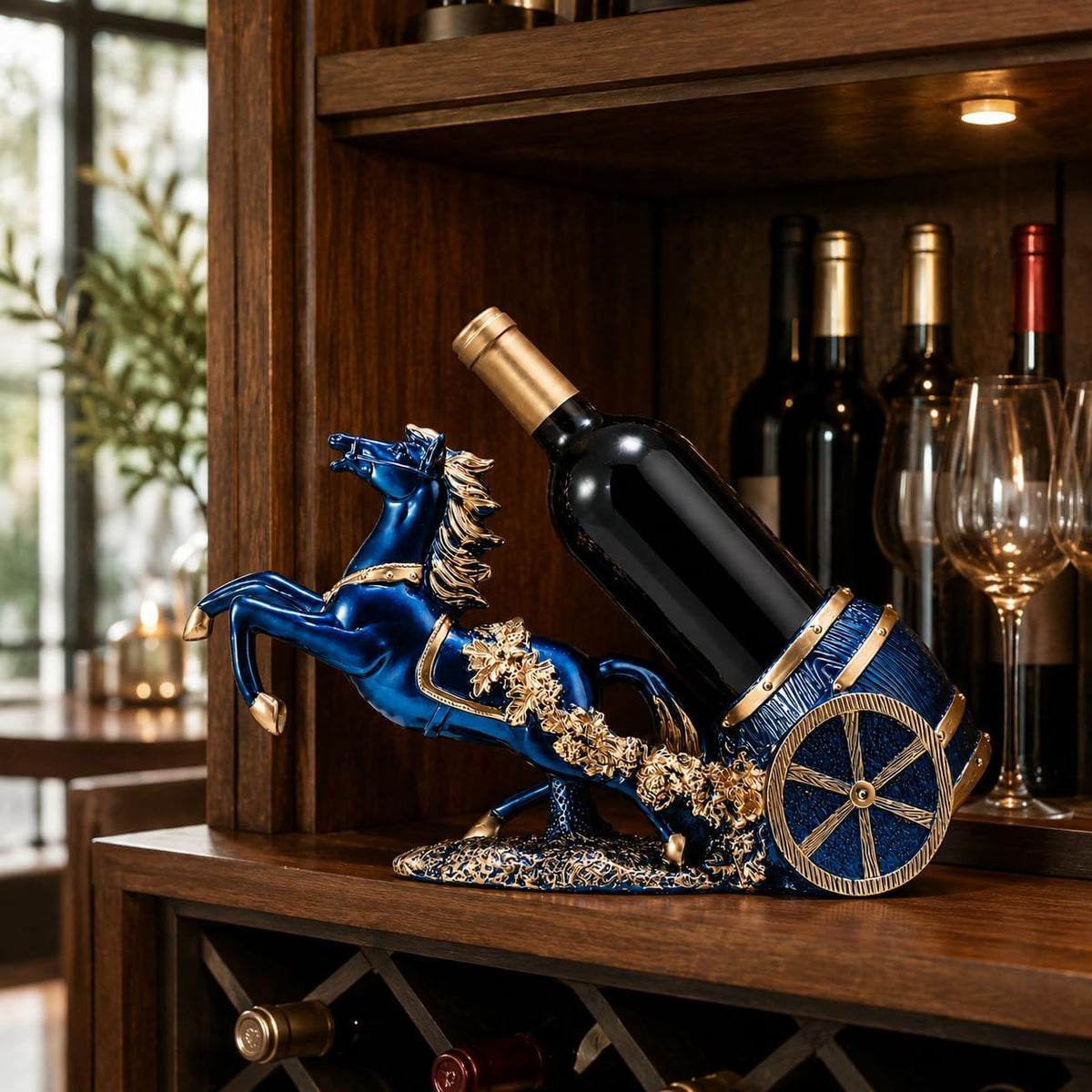 Small Horse Wine Bottle Holder Stand Countertop for Bar Accessories | Tabletop Single Wine Bottle Holder Racks Living Room Decor and Accessories for Home Bar Wine Kitchen Wine Lovers