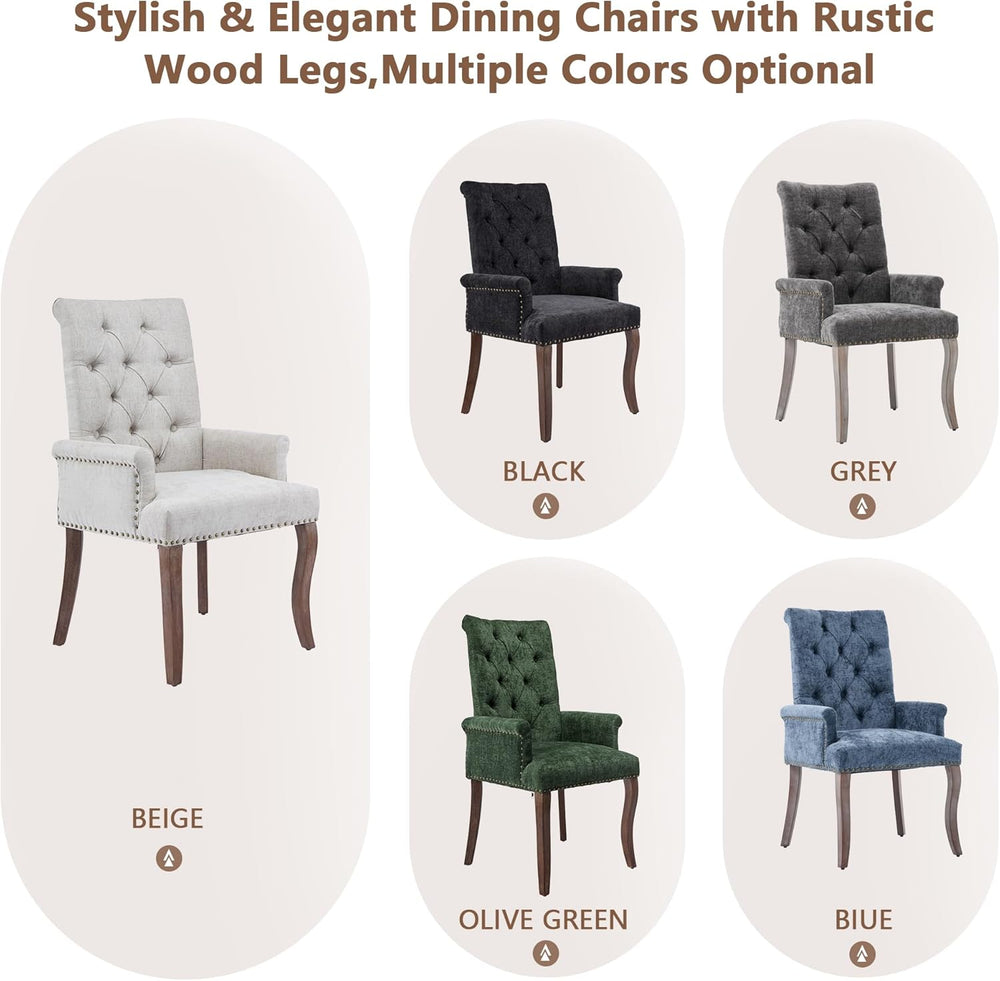 mikibama Chenille Upholstered Dining Chairs with High Back Set of 4,Vintage T...