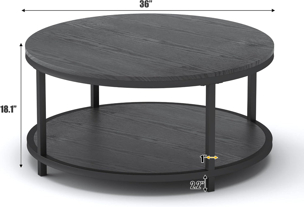 WiberWi Round Coffee Table Black 35.8" Circle Coffee Tables for Living R...