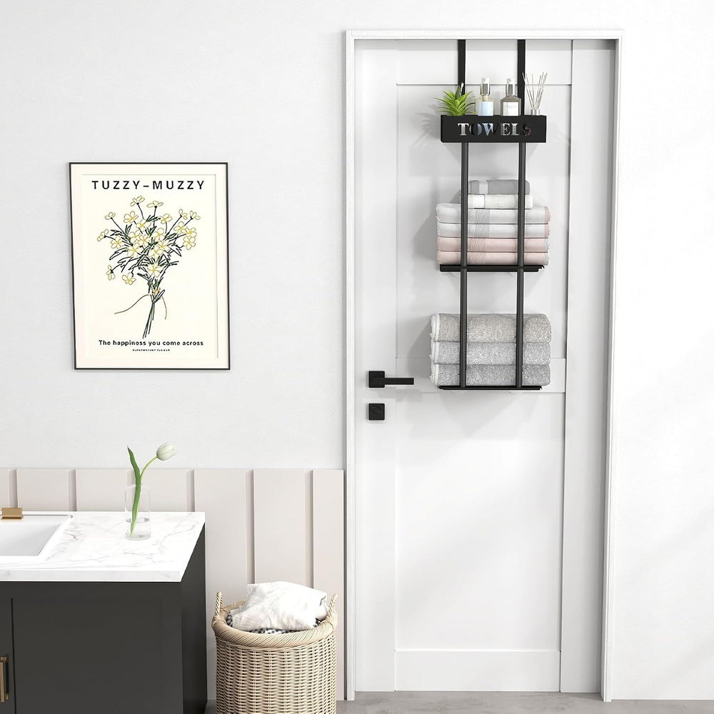 Bethom 3 Tier Over The Door Towel Rack, Hanging Towel Rack, Matte Black