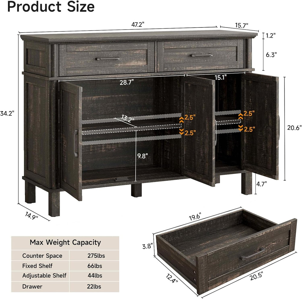 ONBRILL 48 Inch Buffet Cabinet with Storage, Rustic Brown