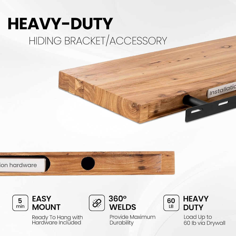 Floating Shelves for Wall, 36"x9.3" Rustic Solid Live-Edge Elm Wood...