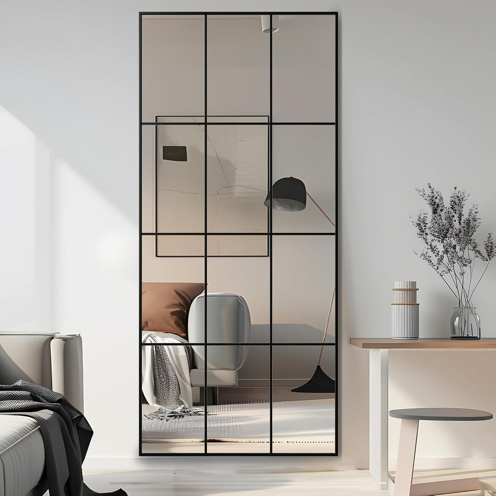 Antok Wall Mirror, 72" x 32" Window Pane Decorative Mirror, Metal F...
