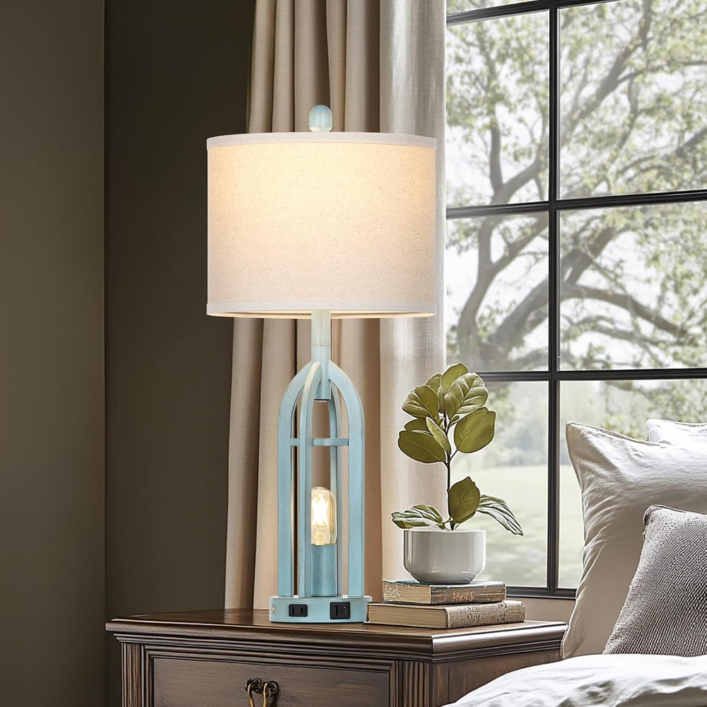 Cinyirong 27" Industrial Farmhouse Table Lamp,Vintage Rustic Blue Beside...