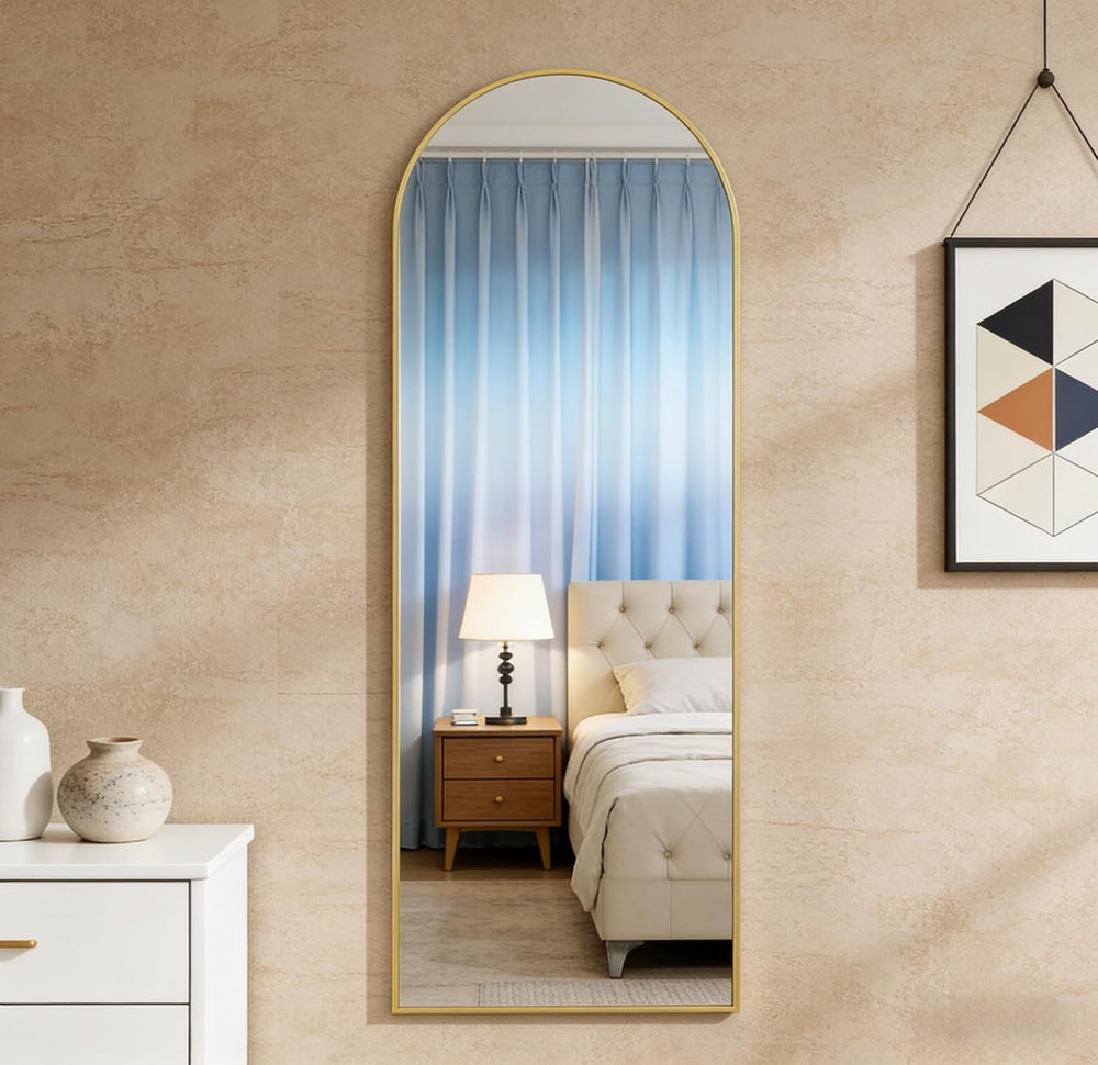 14" x 48" Arched Full Length Mirror Gold Frame Over Door & Wall...