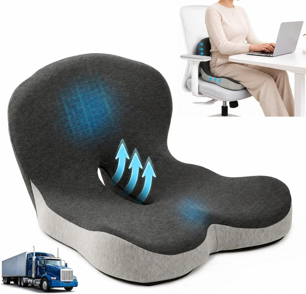 Memory Foam Seat Cushion with Lumbar Support for Office Chair and Car