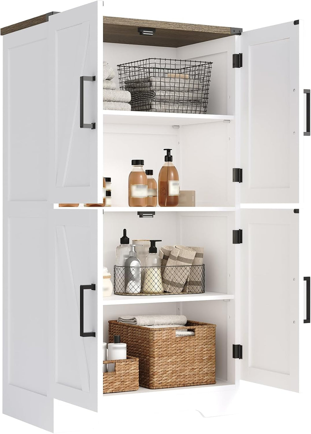 Treocho Farmhouse Bathroom Floor Cabinet with Adjustable Shelves