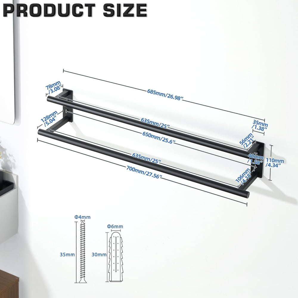 Alise Bathroom Double Towel Bars Wall Mount 28'' Towel Holder,Matte B...