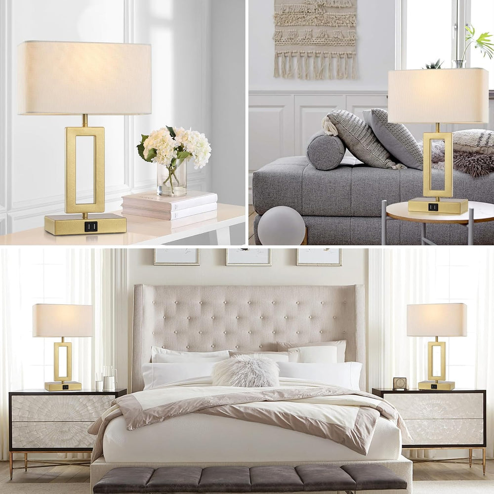 gernehop Gold Table Lamps Set of 2 with Dual USB Ports,3-Way Dimmable Touch C...