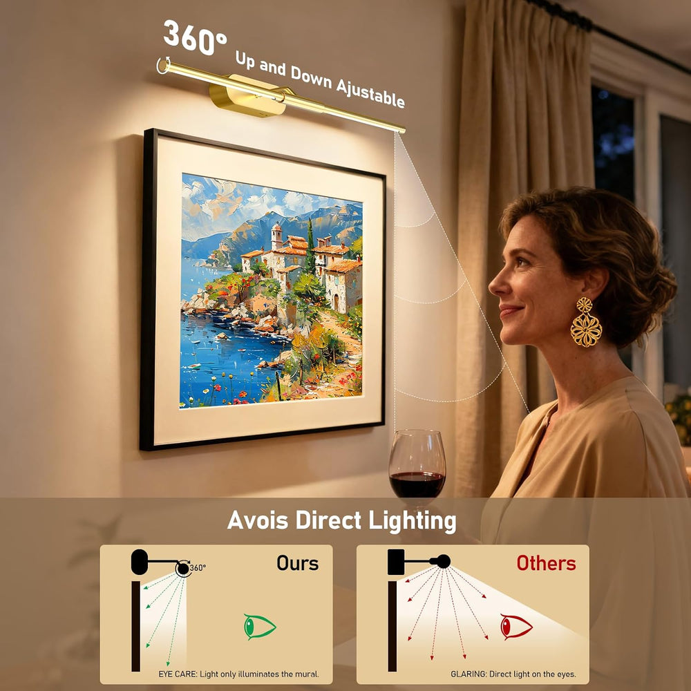 Glendan 24" Wireless Picture Lights for Wall, Rechargeable Art Light