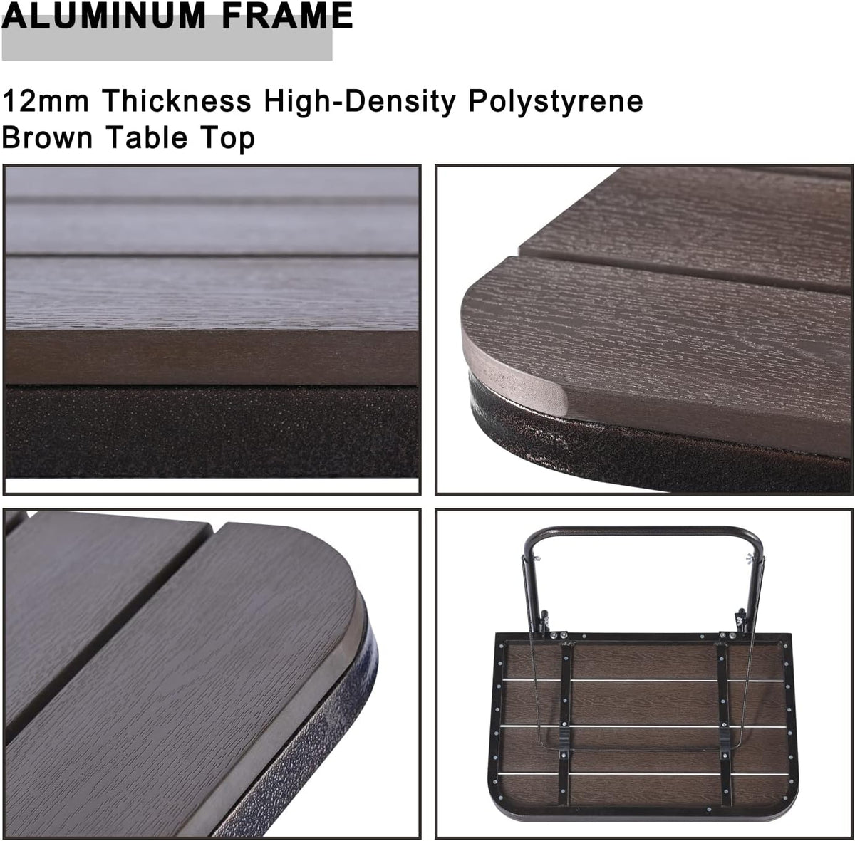 Balcony Railing Table Outdoor Hanging Folding Brown Aluminium Metal Side Table Adjustable 23.6"L x 15.7"W