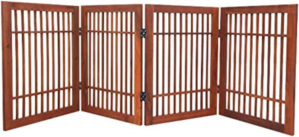 Urnporium Freestanding Wooden Dog Gate Foldable Indoor Pet Gate No Drill Expa...