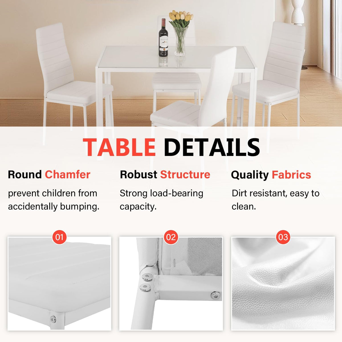 fdw | 5-piece dining table set | white, package contents